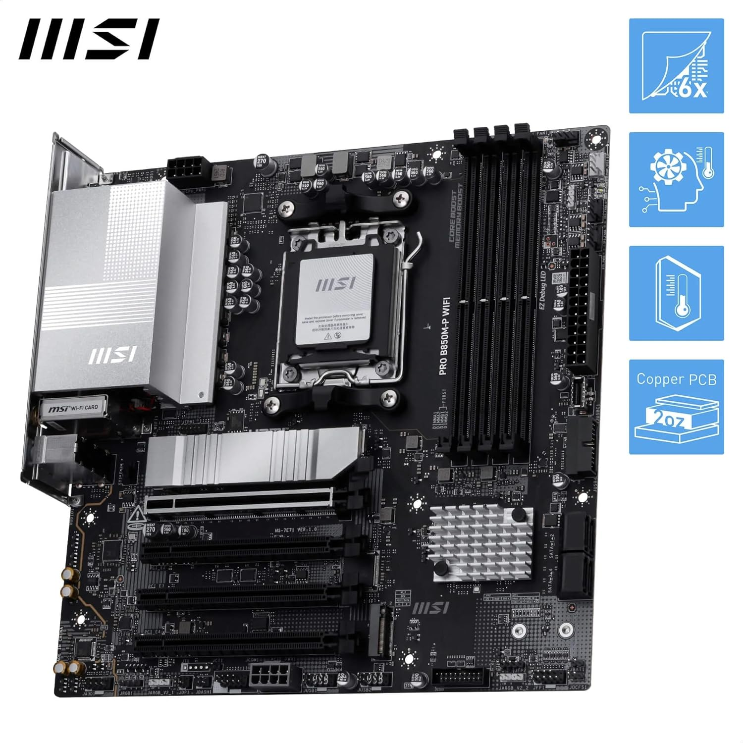 MSI PRO B850M-P WIFI7 DDR5 AMD B850 AM5 Soket DDR5 8200+(OC)MHz mATX Anakart