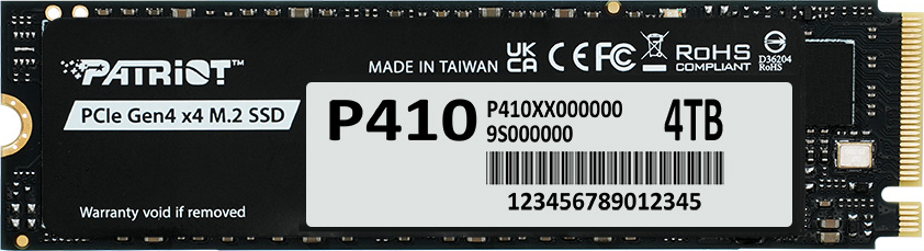 Patriot P410 PCIe Gen4 x4 (NVMe 1.4) M.2 2280 SSD R/5000 W/4500 [4TB]