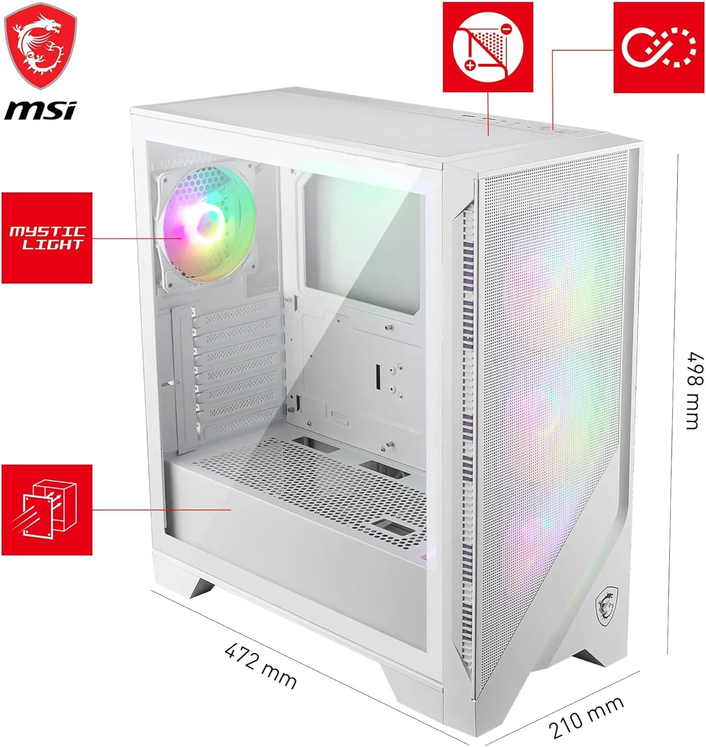 MSI MAG Forge M320R Airflow White 3x120mm ARGB Fan USB 3.2 ATX Mid-Tower Beyaz Gaming Kasa