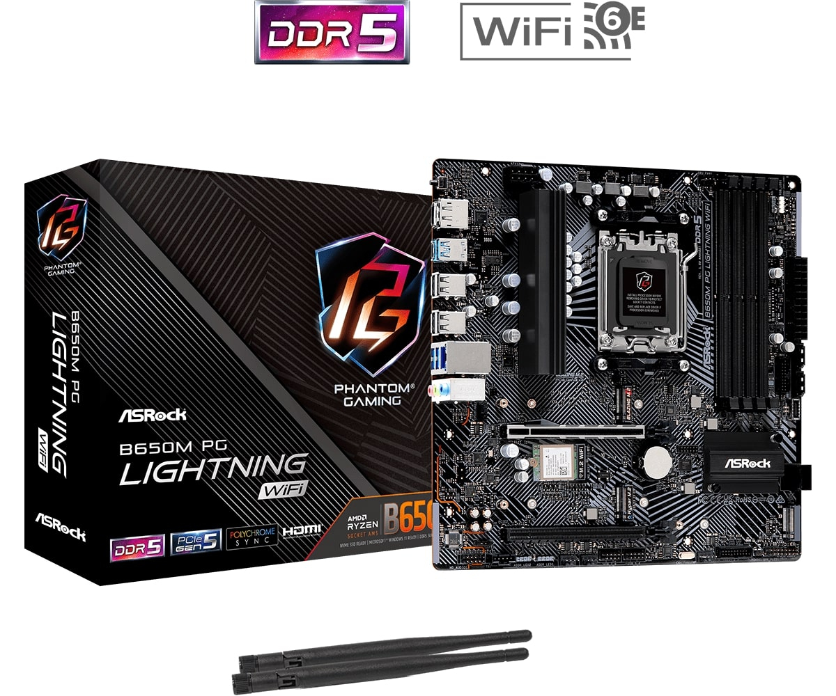 Asrock B650M PG Lightning WiFi 90-MXBK2-A0UAYZ AMD B650 Soket AM5 DDR5 7200(OC)MHz mATX Gaming (Oyuncu) Anakart