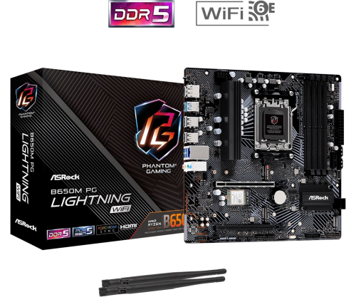Asrock B650M PG Lightning WiFi 90-MXBK2-A0UAYZ AMD B650 Soket AM5 DDR5 7200(OC)MHz mATX Gaming (Oyuncu) Anakart