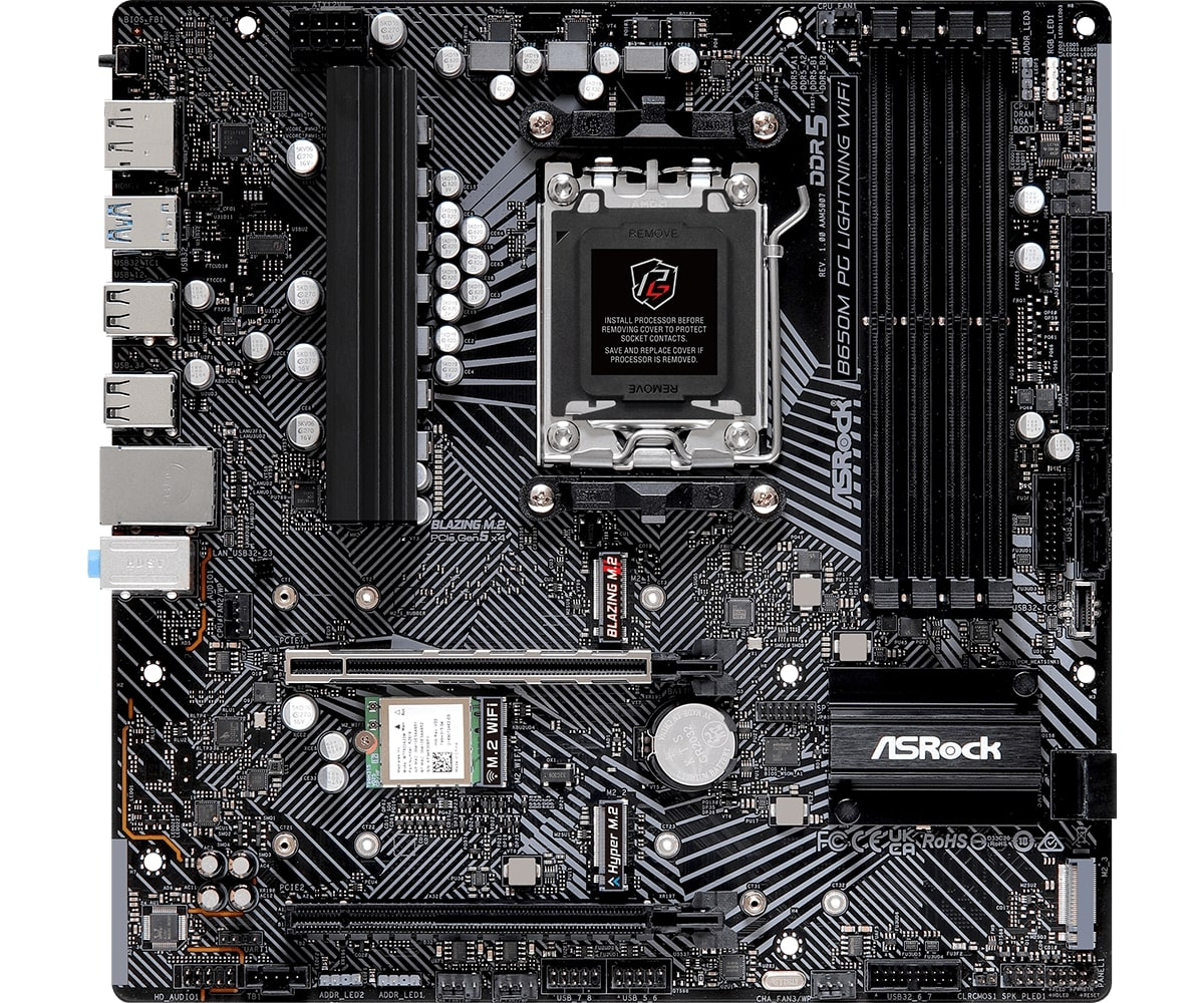 Asrock B650M PG Lightning WiFi 90-MXBK2-A0UAYZ AMD B650 Soket AM5 DDR5 7200(OC)MHz mATX Gaming (Oyuncu) Anakart