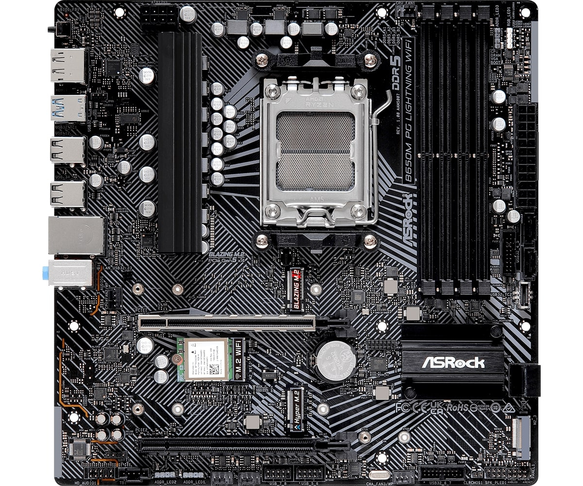 Asrock B650M PG Lightning WiFi 90-MXBK2-A0UAYZ AMD B650 Soket AM5 DDR5 7200(OC)MHz mATX Gaming (Oyuncu) Anakart
