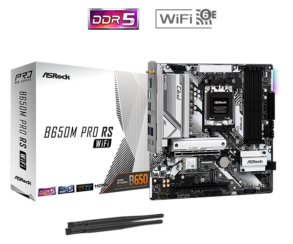 Asrock B650M Pro RS WiFi  AMD B650 Soket AM5 DDR5 7200(OC)MHz mATX Gaming (Oyuncu) Anakart