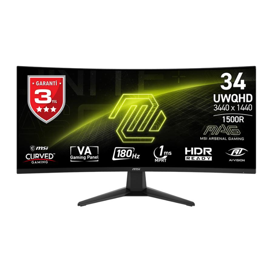 MSI MAG 346CQ 34″ 180Hz 1Ms FreeSync Premium Curved 1500R UWQHD VA Gaming (Oyuncu) Monitör
