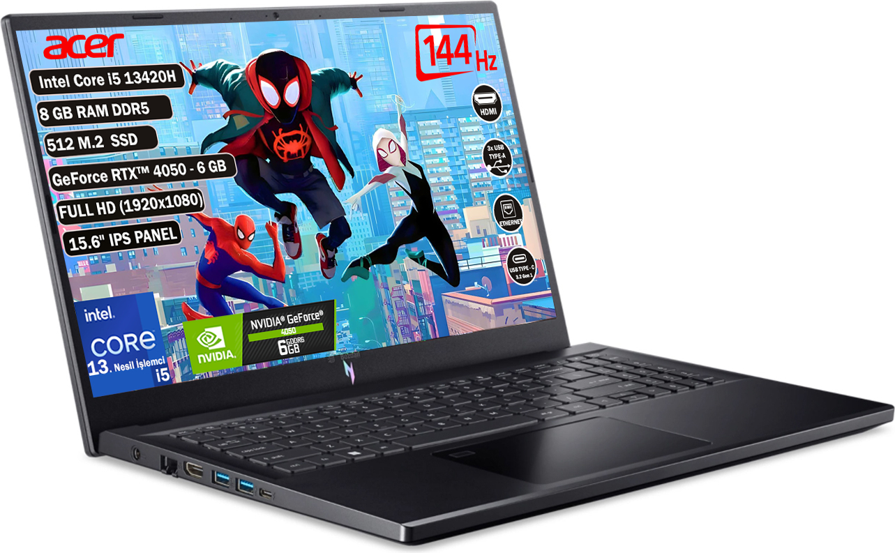 Acer NİTRO V 15 ANV15-51-54UY NH.QNBEY.001 I5-13420H 8gb 512SSD RTX4050 15.6″ Fullhd Freedos Taşınabilir Bilgisayar