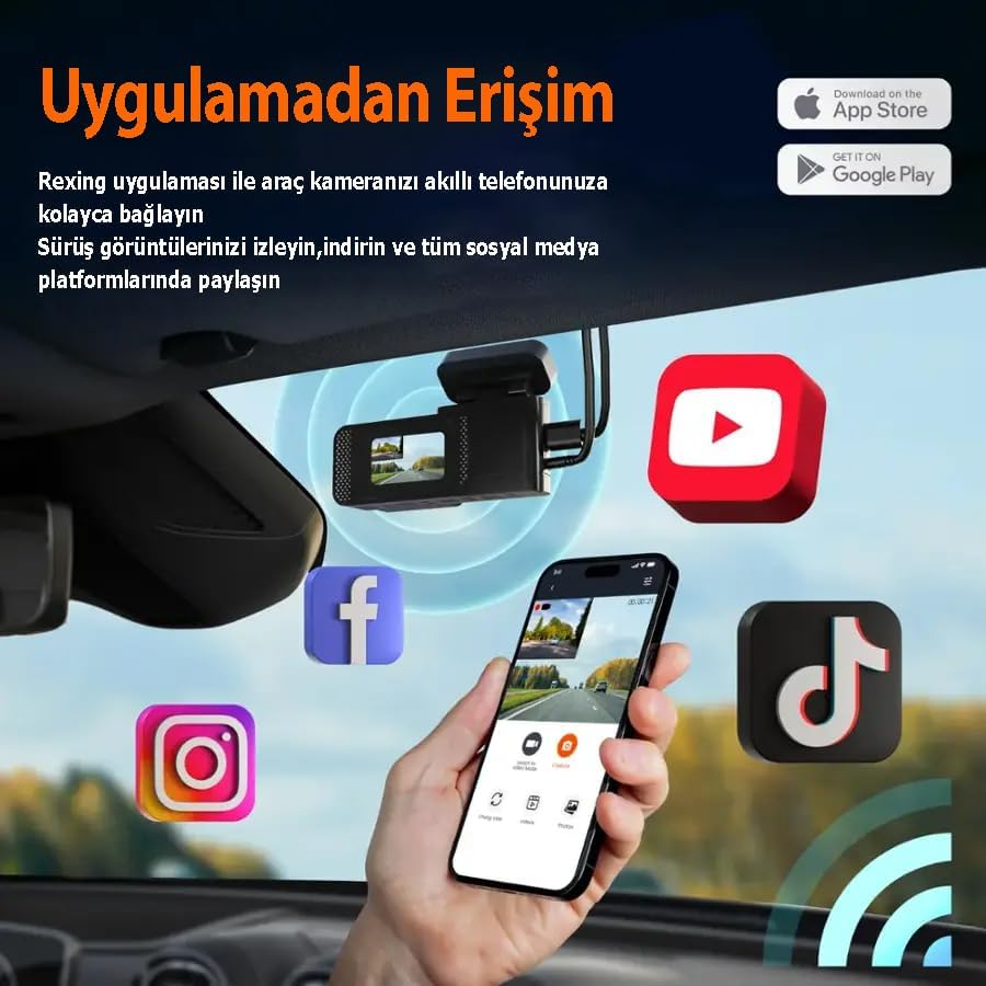 Rexing C2 2K+1080P Wifi Araç Kamerası + 32GB Sd Kart