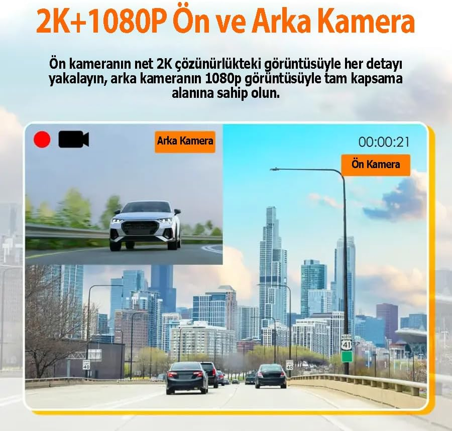 Rexing C2 2K+1080P Wifi Araç Kamerası + 32GB Sd Kart