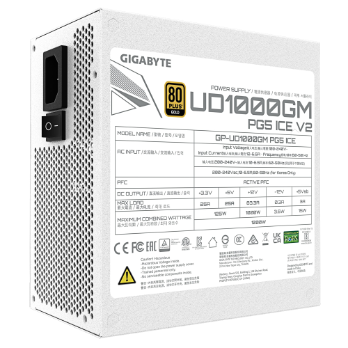 Gigabyte GP-UD1000GM PG5 ICE 1000W 80 Plus Gold Full Modüler Power Supply