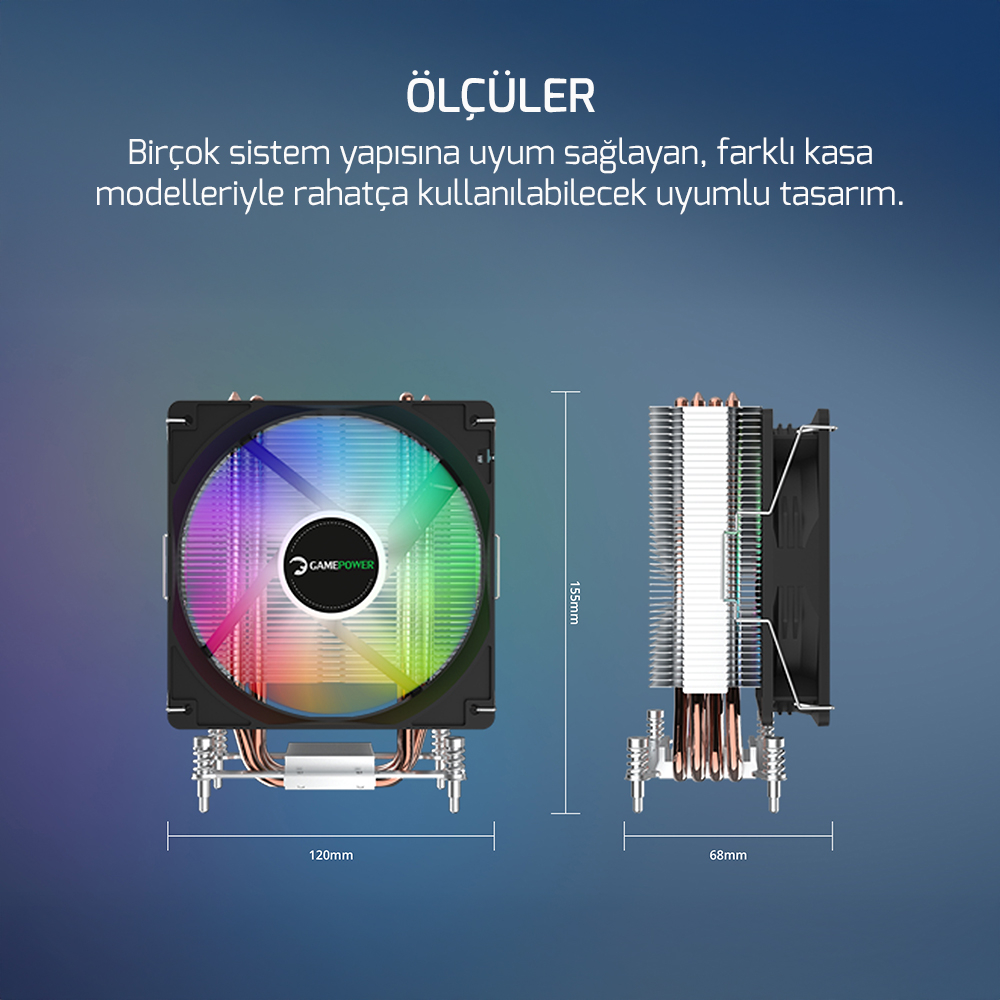GamePower Glace TC4 ARGB Siyah 1x120mm LGA1851/AM5 İşlemci Hava Soğutucu