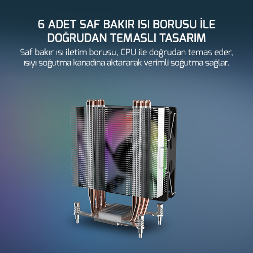 GamePower Glace TC6 ARGB Siyah 1x120mm LGA1851/AM5 İşlemci Hava Soğutucu