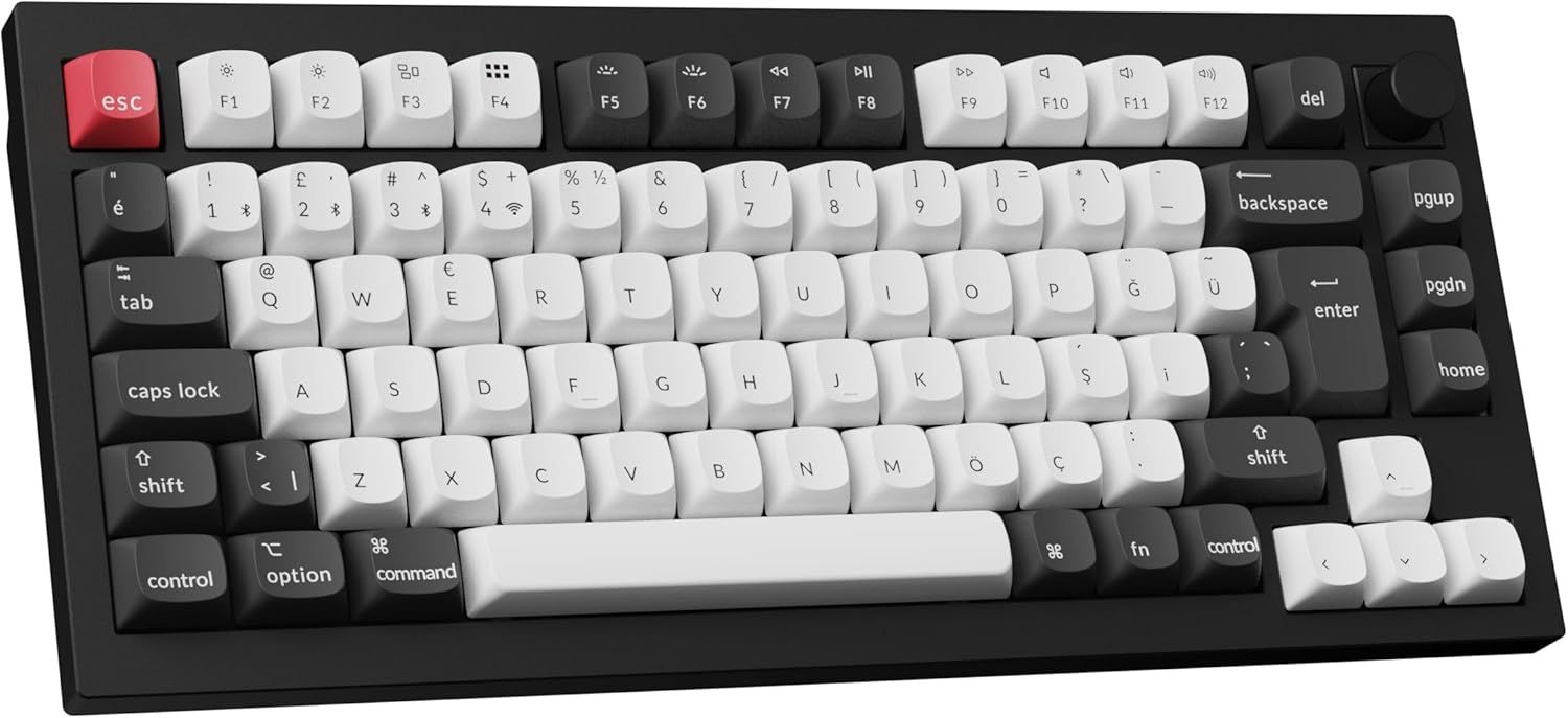 Keychron Q1 Hall Effect %75 RGB Manyetik Switch Kablosuz Hotswap Türkçe Mekanik Siyah Beyaz Gaming (Oyuncu) Klavye - Q1H-M1-TR