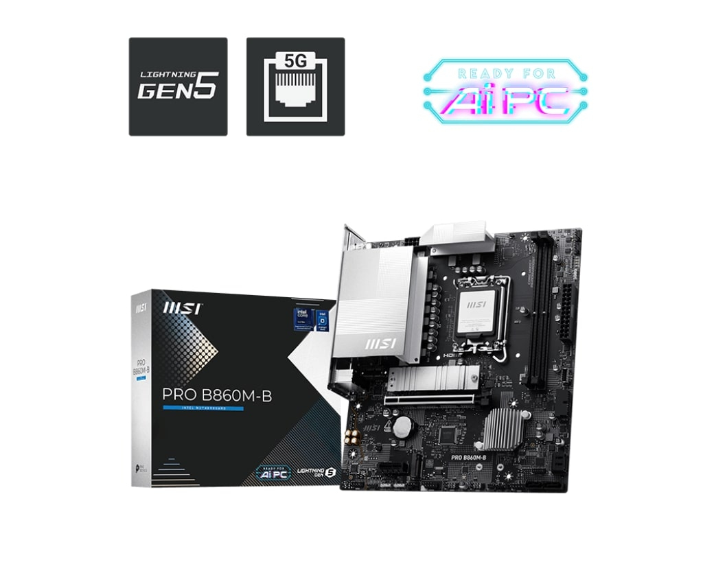 MSI PRO B860M-B Intel B860 Soket 1851 DDR5 9066+(OC)MHz mATX Gaming (Oyuncu) Anakart