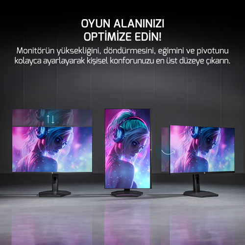 GamePower Lunis L90 27″ 260Hz 0.5Ms Fast IPS QHD 2K RGB Pivot Gaming Monitör (Sıfır Ölü Piksel Garantili)
