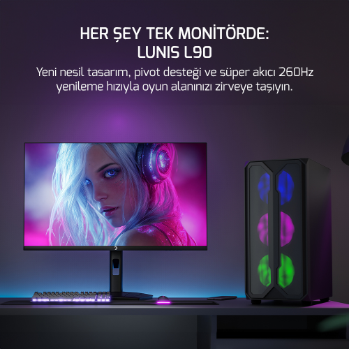 GamePower Lunis L90 27″ 260Hz 0.5Ms Fast IPS QHD 2K RGB Pivot Gaming Monitör (Sıfır Ölü Piksel Garantili)