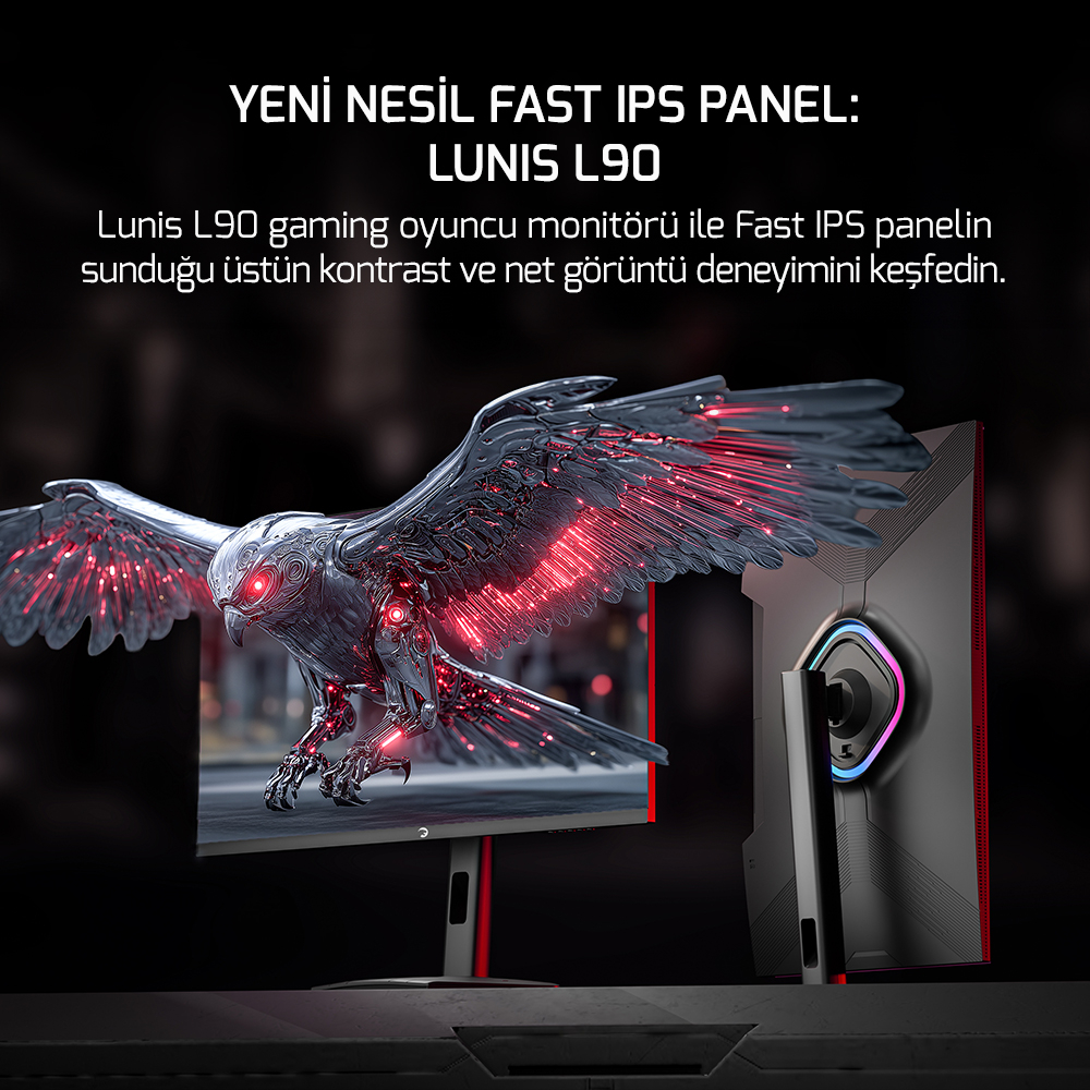 GamePower Lunis L90 27″ 260Hz 0.5Ms Fast IPS QHD 2K RGB Pivot Gaming Monitör (Sıfır Ölü Piksel Garantili)