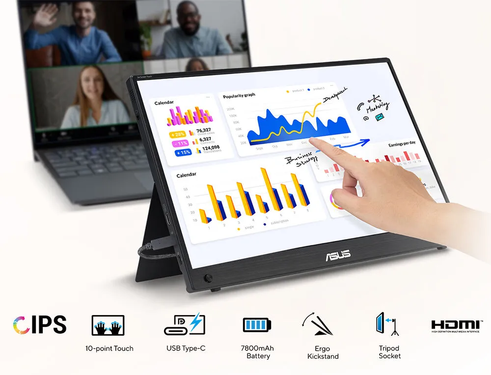 ASUS ZenScreen Touch MB16AMTR 16″ 5ms 60Hz  Full HD IPS Taşınabilir Dokunmatik Monitör