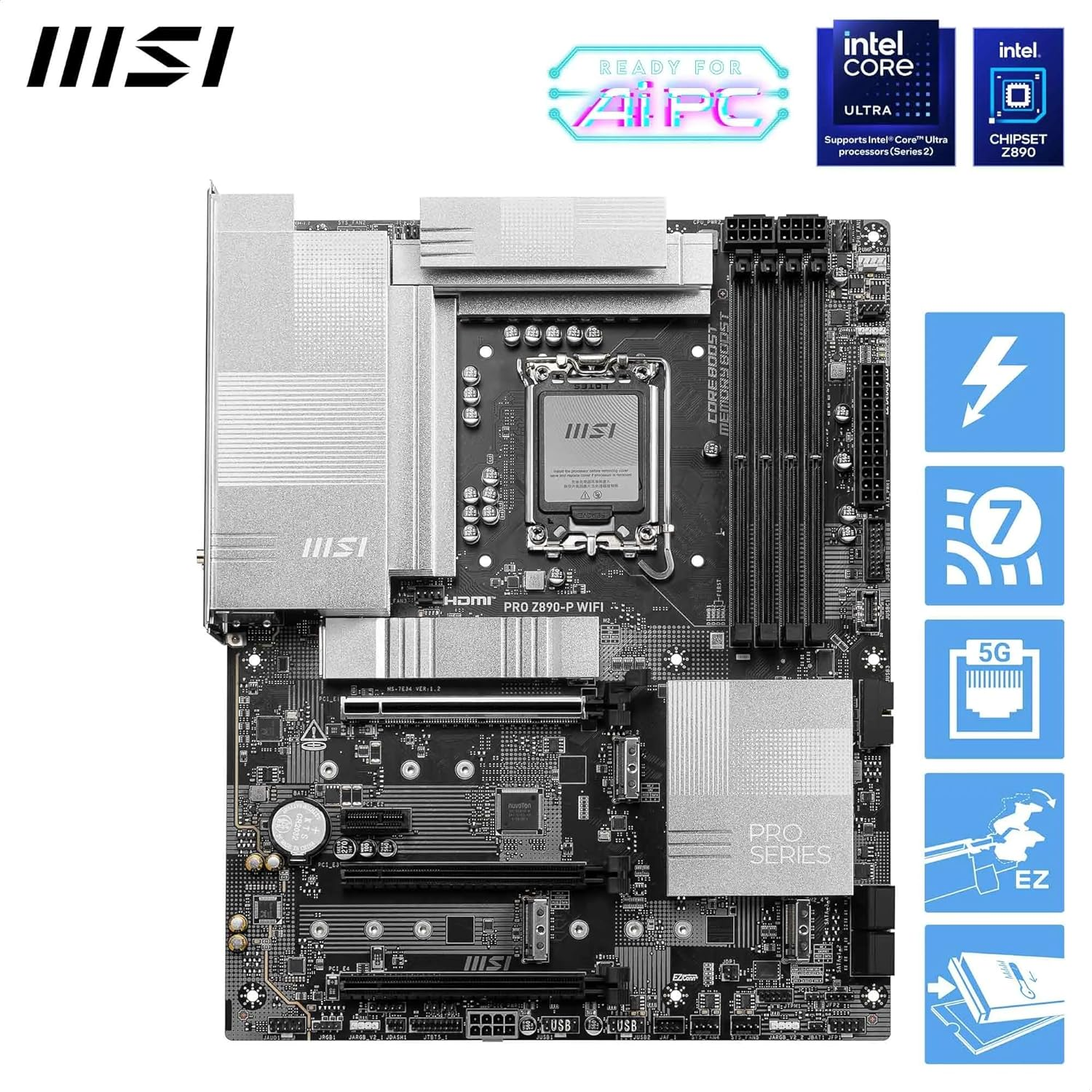 MSI PRO Z890-P WIFI DDR5 Soket 1851 9200MHZ ATX Gaming (Oyuncu) Anakart