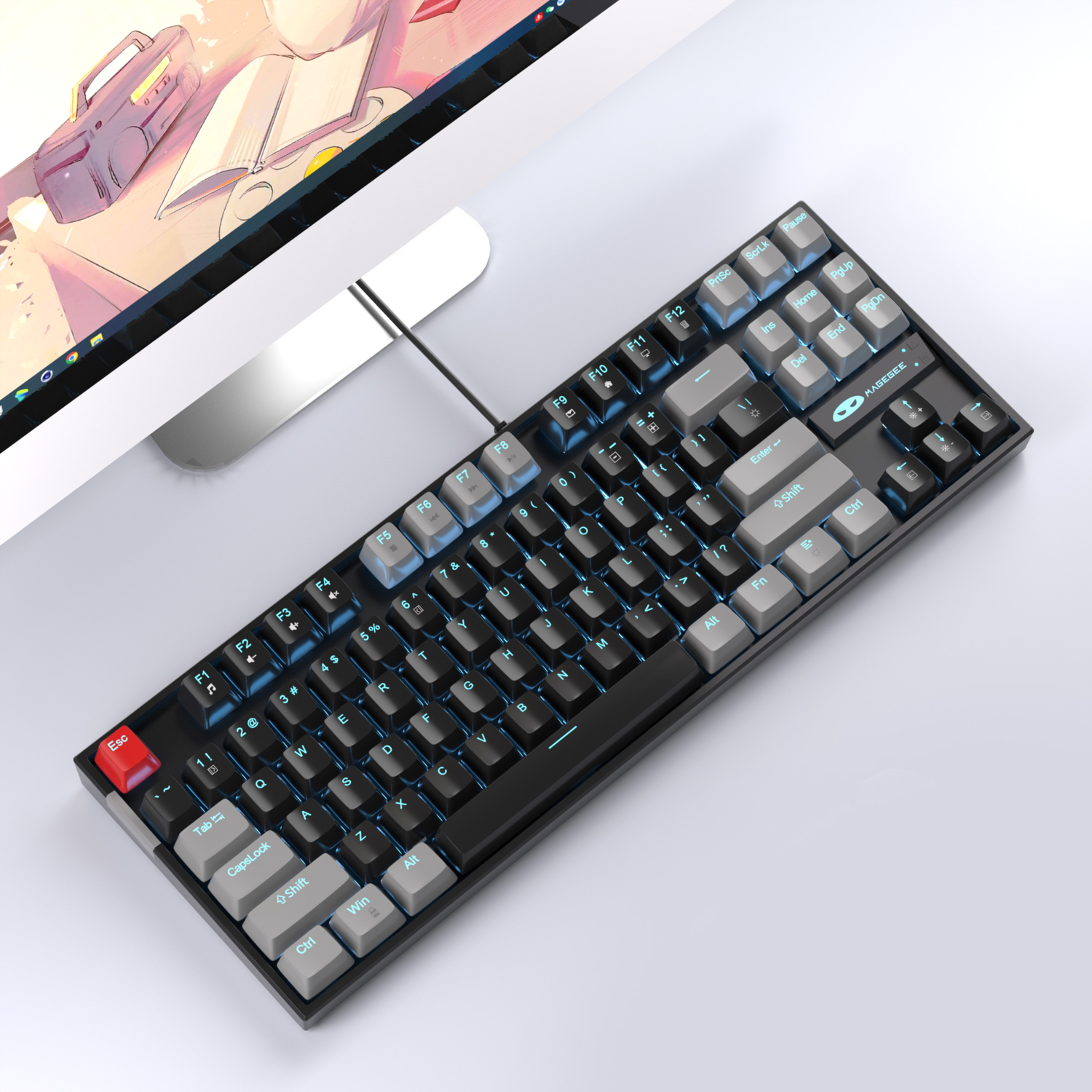 MageGee MK-STAR 87 Tuş Red Switch Gri-Siyah Kablolu Türkçe Q Mekanik Gaming Klavye