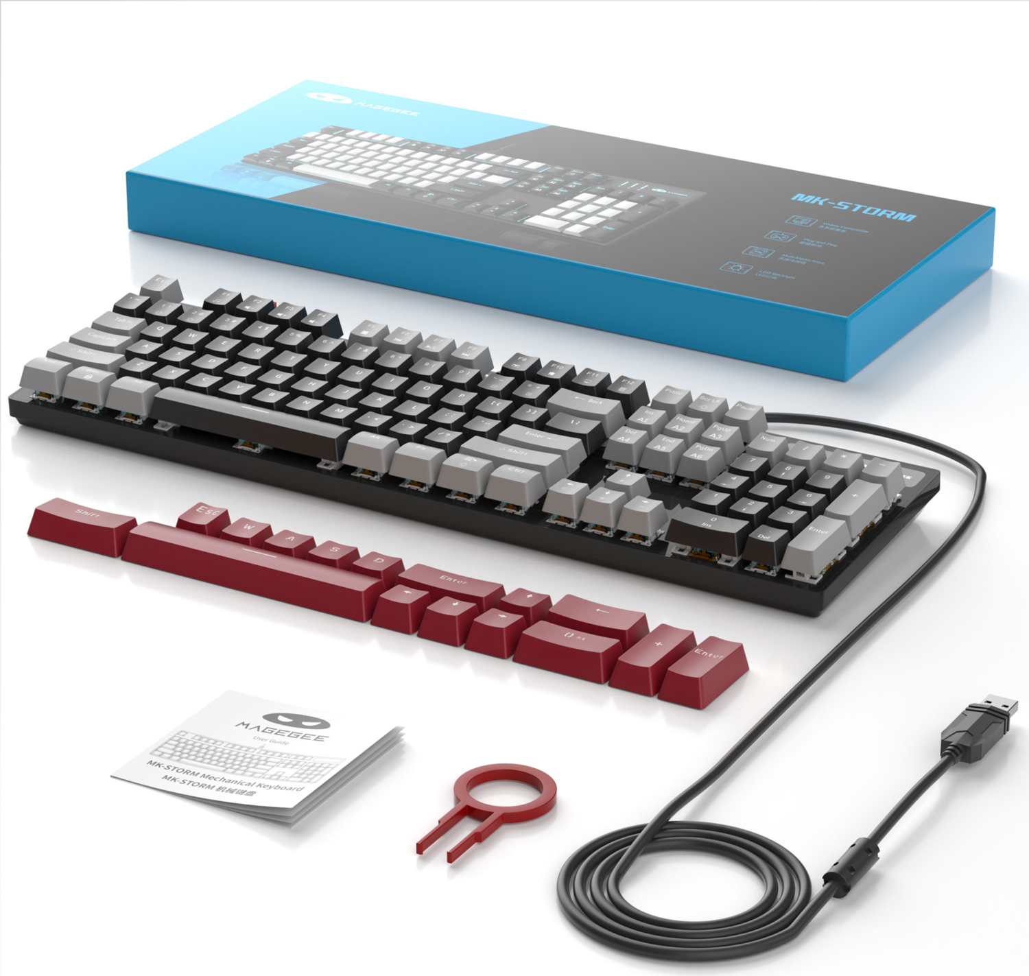 MageGee MK-STORM 104 Tuş Red Switch Kablolu Türkçe Q Gri-Siyah Gaming Klavye