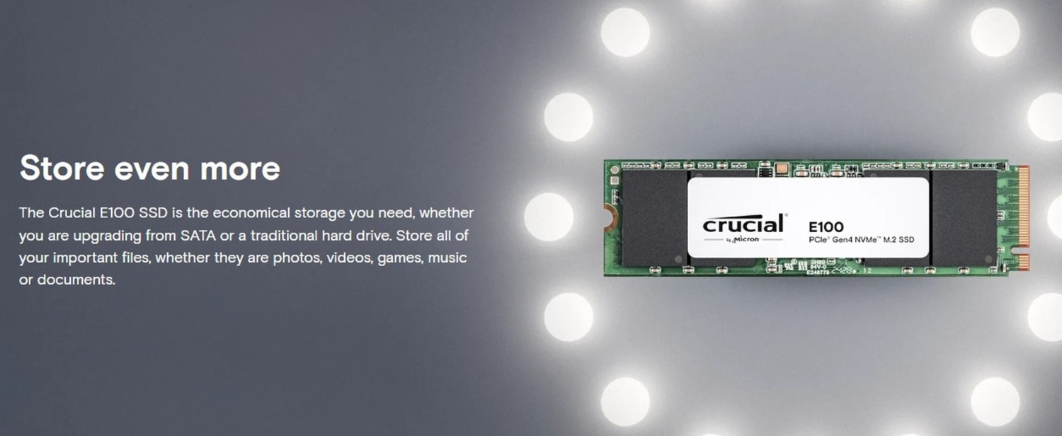 Crucial E100 CT1000E100SSD8 1TB Gen4x4 5000/4500MB/sn NVMe PCIe M.2 SSD