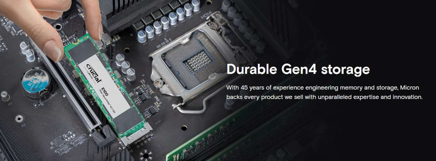 Crucial E100 CT1000E100SSD8 1TB Gen4x4 5000/4500MB/sn NVMe PCIe M.2 SSD