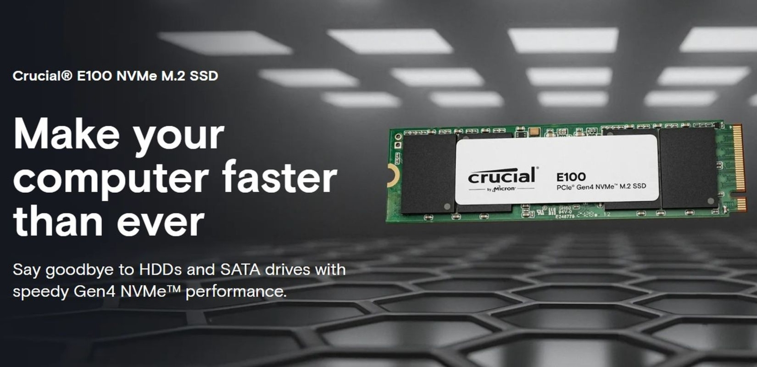 Crucial E100 CT1000E100SSD8 1TB Gen4x4 5000/4500MB/sn NVMe PCIe M.2 SSD