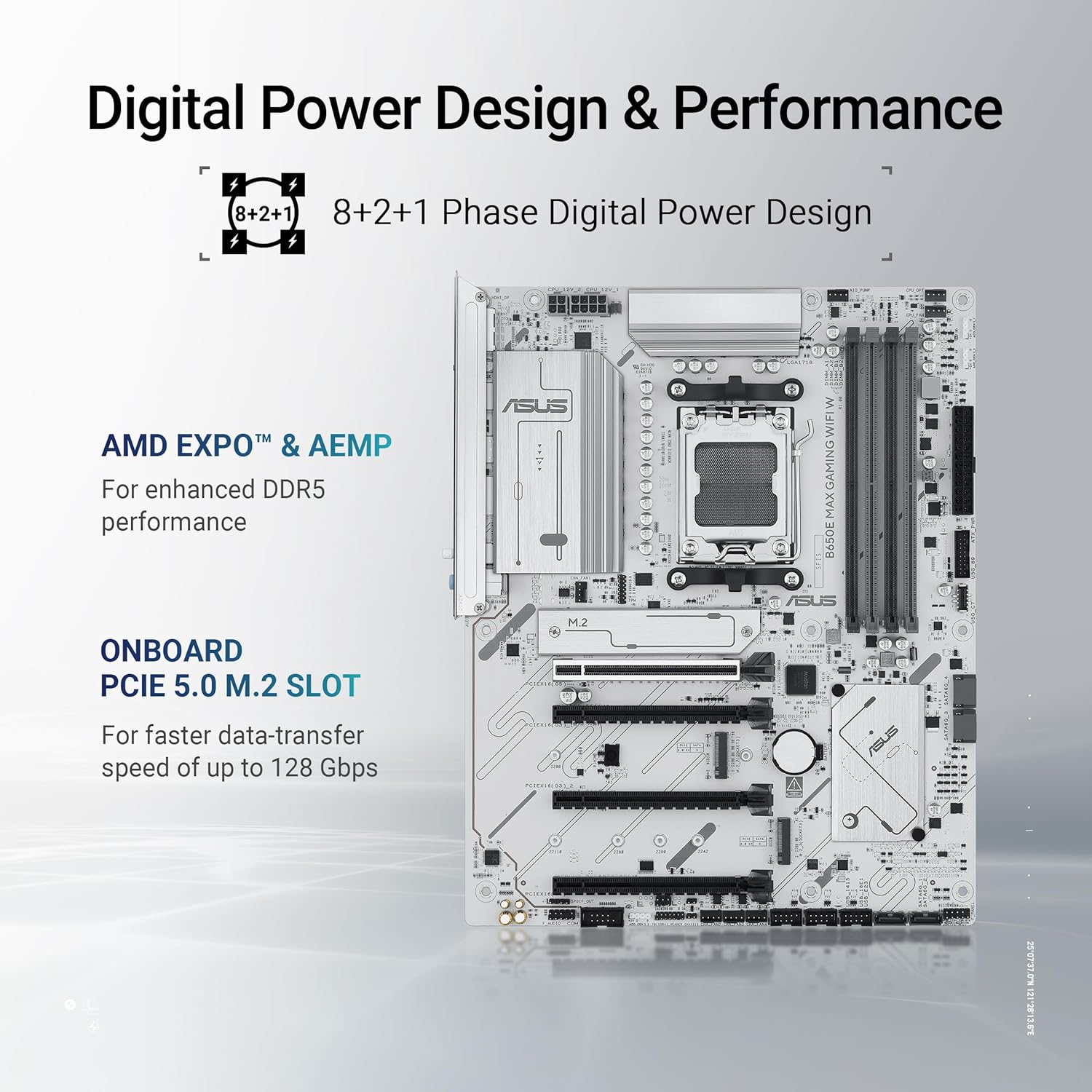 ASUS B650E MAX GAMING WIFI Beyaz AMD AM5 B650 Soket DDR5 8000+(OC)MHz ATX Gaming Anakart