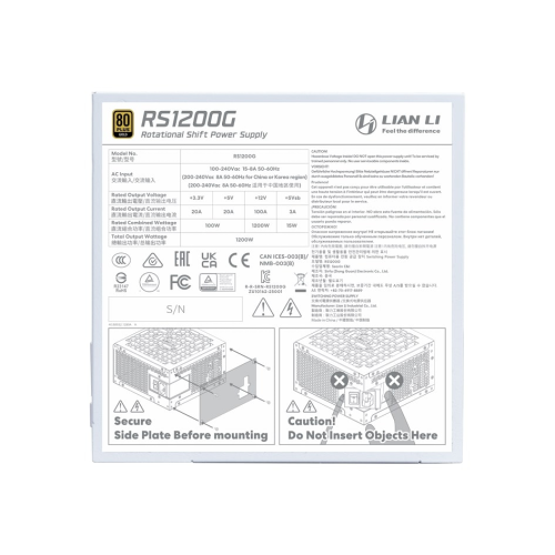 Lian Li RS1200G Beyaz 1200W 80+ Gold ATX Power Supply (G9P.RS1200G.WH00.EU)
