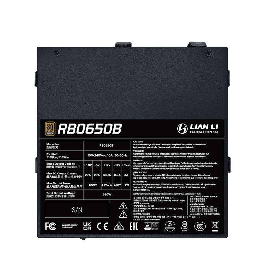 Lian Li RB Series Siyah 650W 80+ Bronze ATX POWER SUPPLY (G9P.RB0650B.B000.EU)