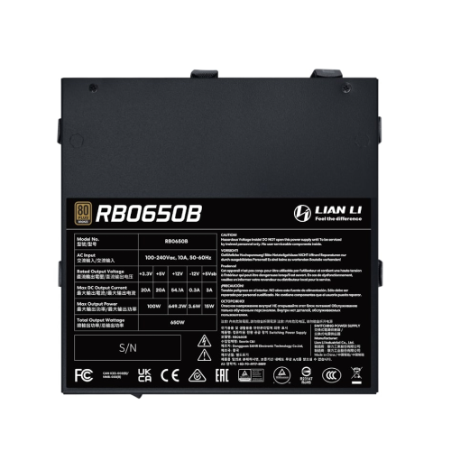 Lian Li RB Series Siyah 650W 80+ Bronze ATX POWER SUPPLY (G9P.RB0650B.B000.EU)