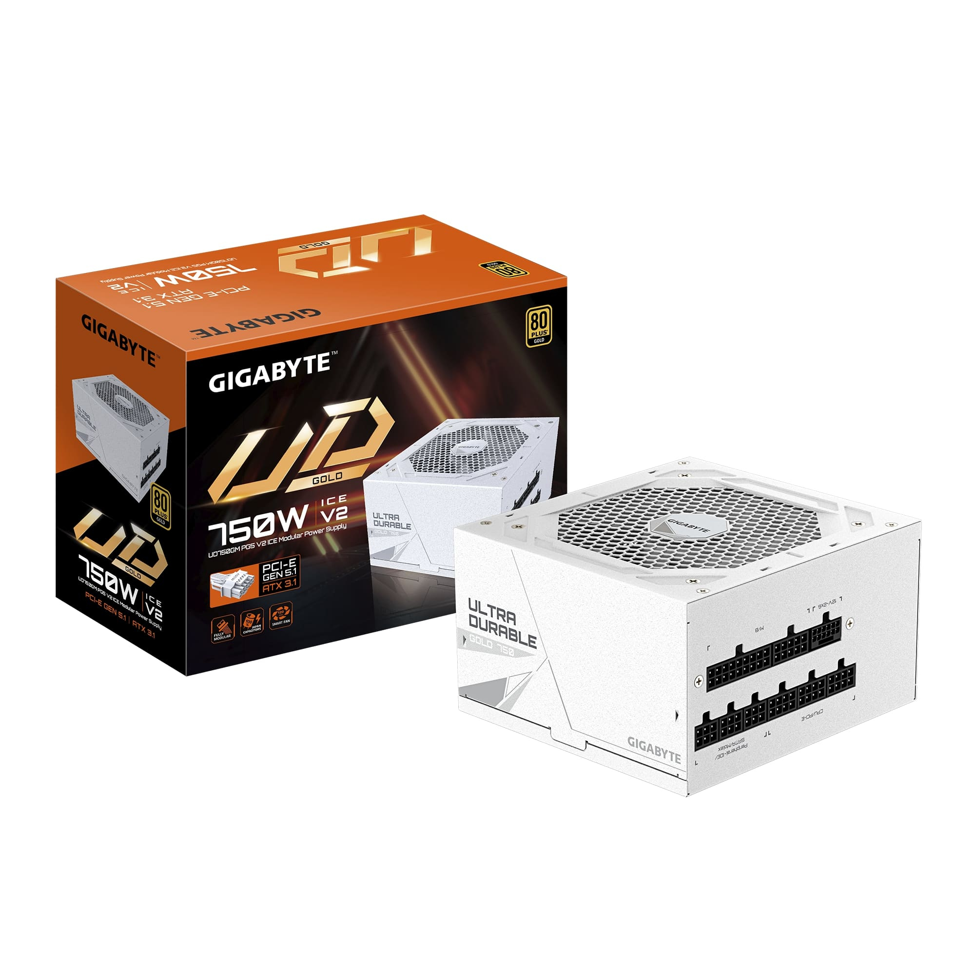 Gigabyte GP-UD750GM PG5 ICE 750W 80+ Gold PCIe 5.1 - ATX 3.1 Full Modüler Beyaz Power Supply