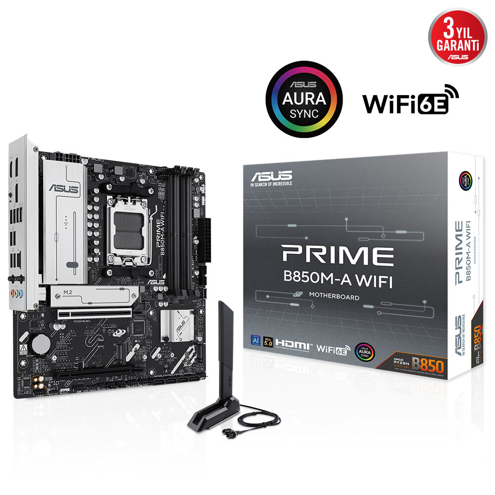 ASUS PRIME B850M-A WIFI AM5 DDR5 8000+(OC)MHz mATX Gaming (Oyuncu) Anakart
