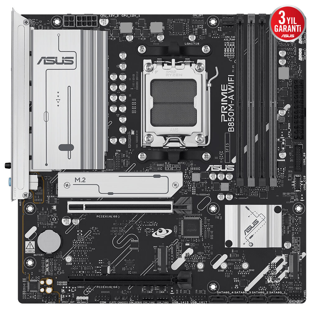 ASUS PRIME B850M-A WIFI AM5 DDR5 8000+(OC)MHz mATX Gaming (Oyuncu) Anakart