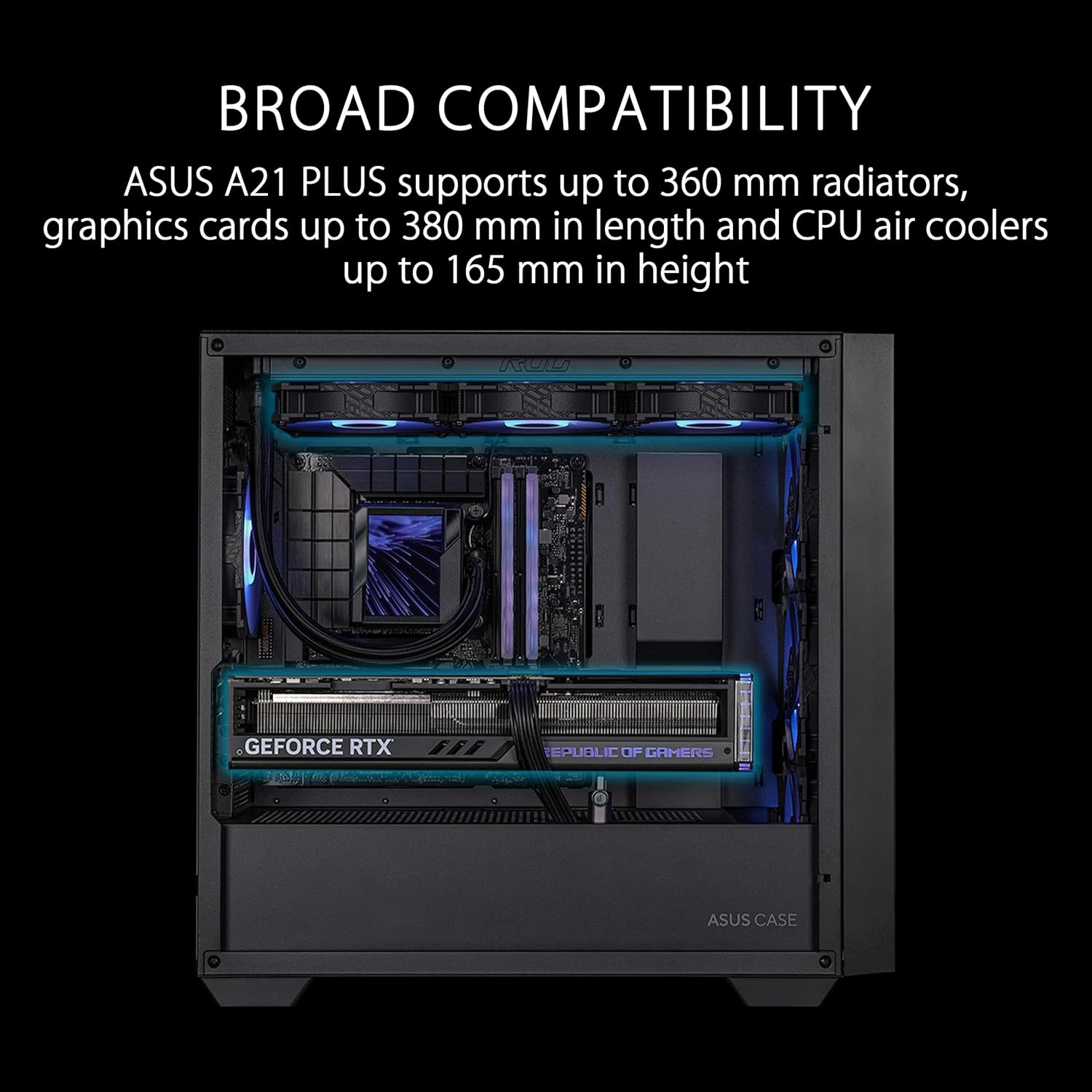 ASUS A21 Plus ARGB Temperli Cam USB 3.2 mATX Mesh Siyah Mid Tower Gaming Kasa