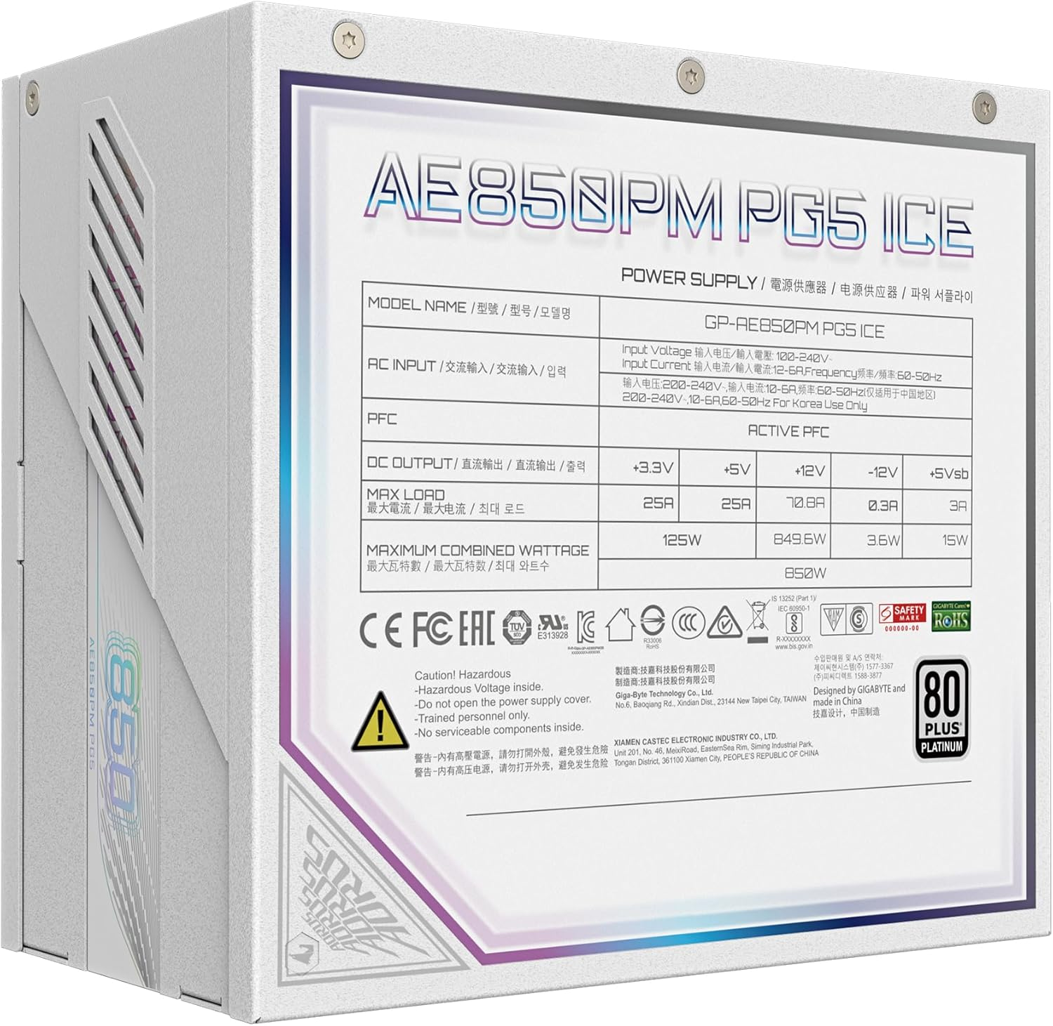 Gigabyte GP-AE850PM PG5 ICE 850W 80+ Platinum Full Modüler 120mm Fan Power Supply