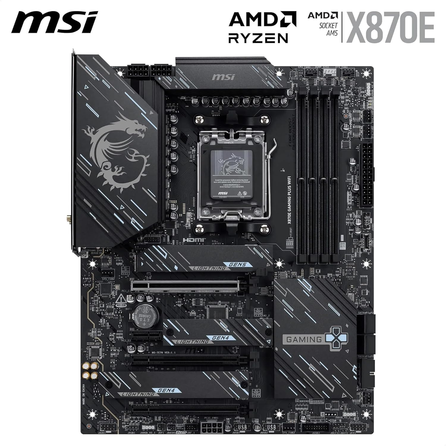 MSI GAMING PLUS X870E WIFI DDR5 AMD X870E AM5 Soket DDR5 8200+(OC)MHz ATX Oyuncu Anakart