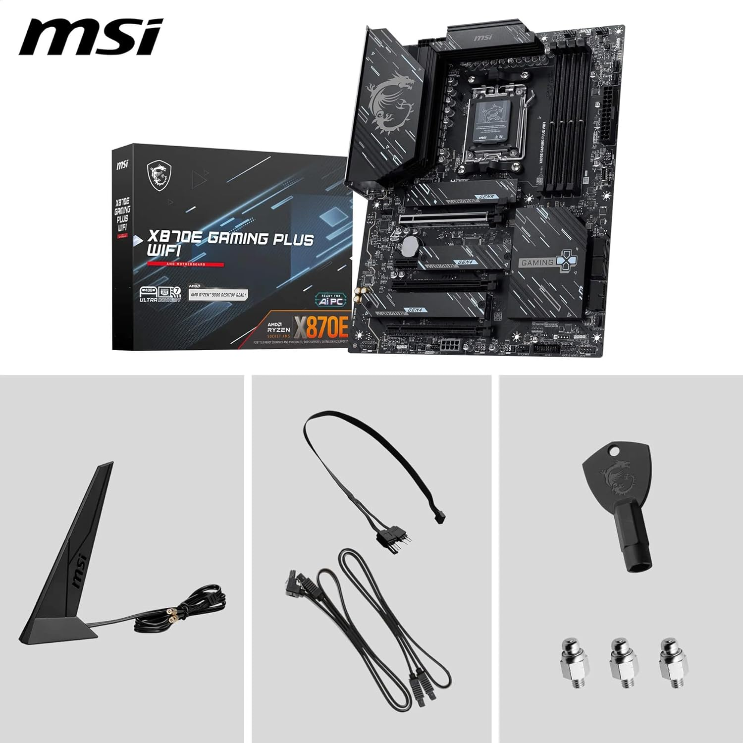 MSI GAMING PLUS X870E WIFI DDR5 AMD X870E AM5 Soket DDR5 8200+(OC)MHz ATX Oyuncu Anakart