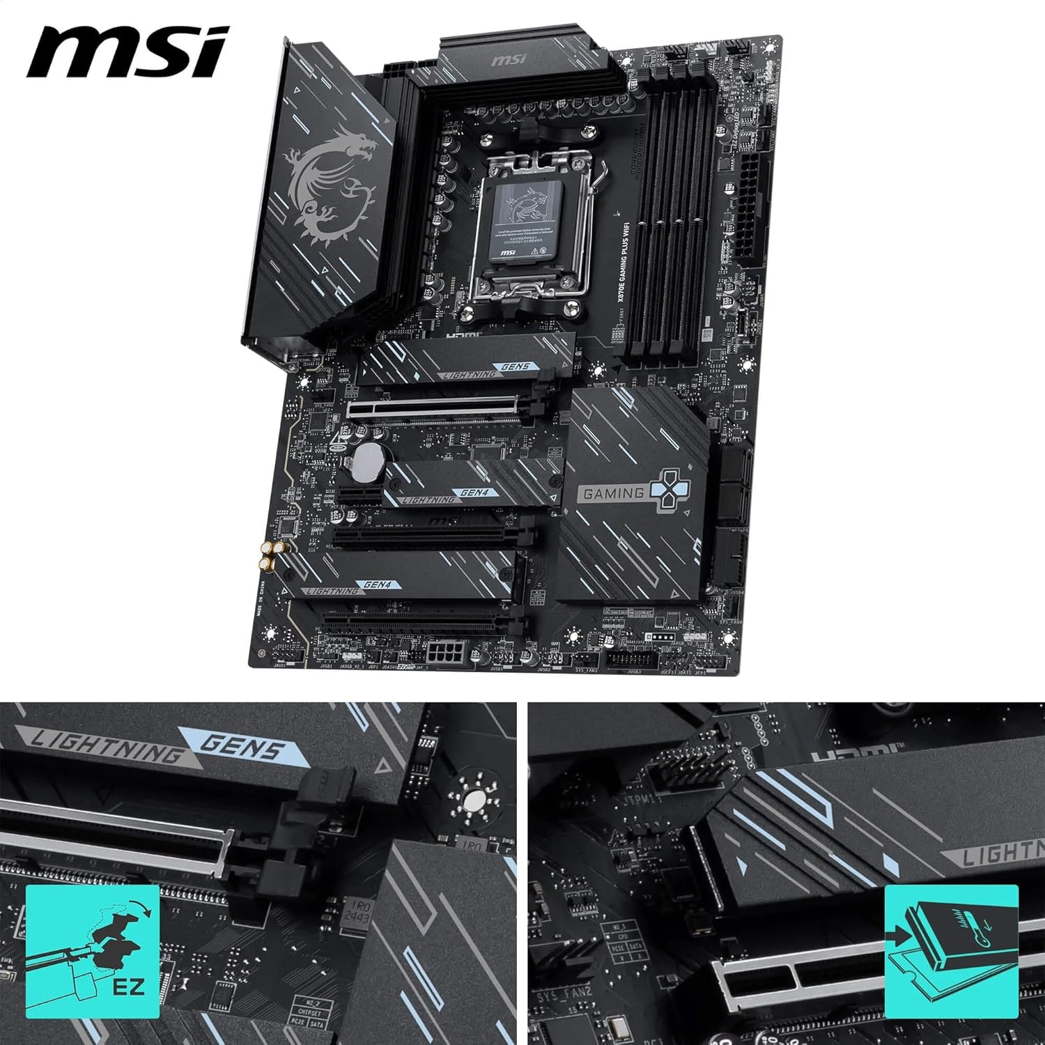 MSI GAMING PLUS X870E WIFI DDR5 AMD X870E AM5 Soket DDR5 8200+(OC)MHz ATX Oyuncu Anakart