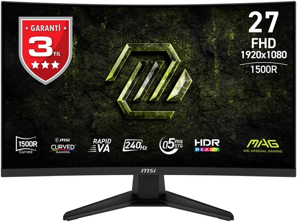 MSI 27″ MAG 275CF X24 240Hz 0.5ms FHD 1500R Rapid VA Adaptive-Sync Curved Gaming Monitör