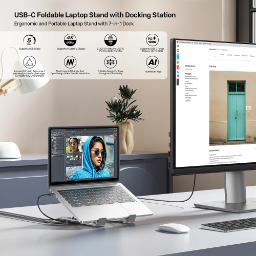 Unitek USB-C Katlanabilir Dizüstü Bilgisayar Standı ve Bağlantı İstasyonu (D1137AGY01)