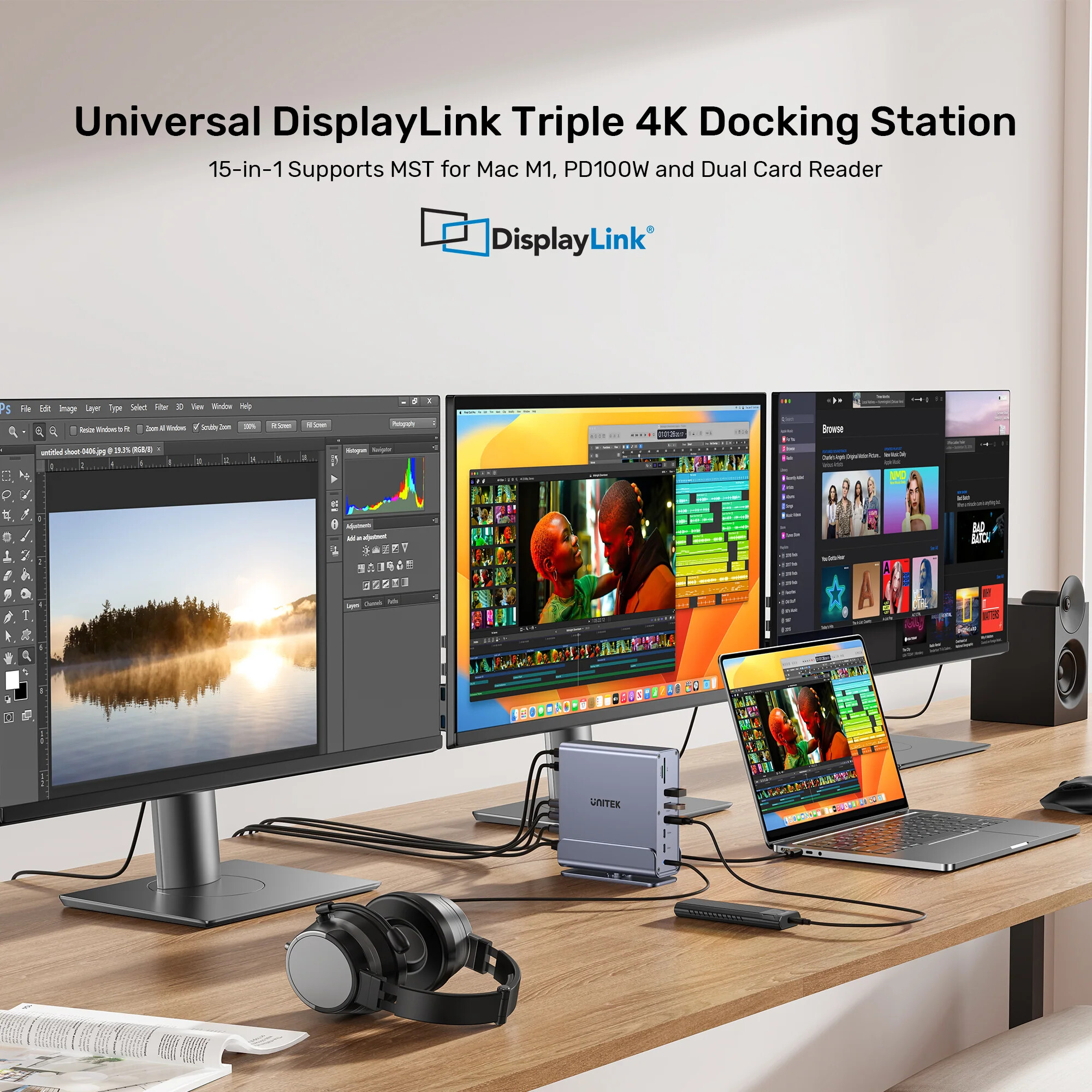 Unitek Universal DisplayLink Üçlü 4K Bağlantı İstasyonu (D1135AGY01)