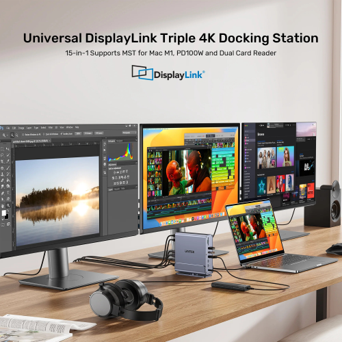 Unitek Universal DisplayLink Üçlü 4K Bağlantı İstasyonu (D1135AGY01)