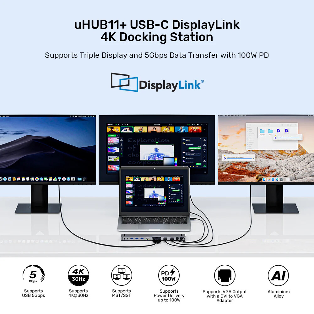 Unitek uHUB11+ USB-C DisplayLink 4K Bağlantı İstasyonu (D1147AGY01)