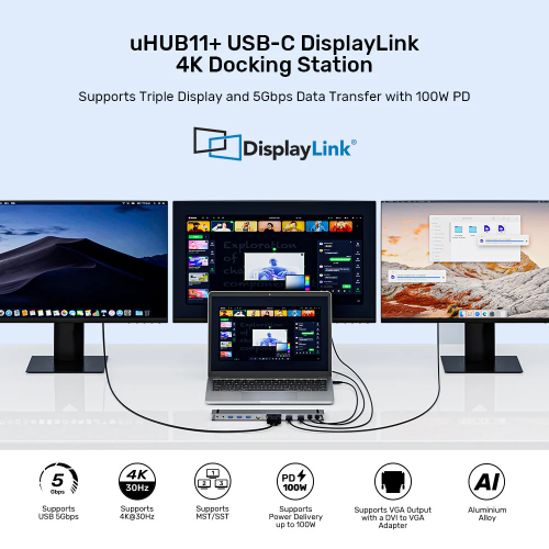Unitek uHUB11+ USB-C DisplayLink 4K Bağlantı İstasyonu (D1147AGY01)