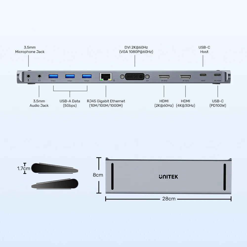 Unitek uHUB11+ USB-C DisplayLink 4K Bağlantı İstasyonu (D1147AGY01)