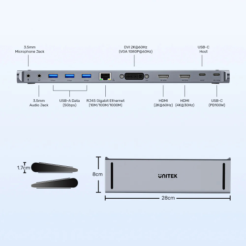 Unitek uHUB11+ USB-C DisplayLink 4K Bağlantı İstasyonu (D1147AGY01)