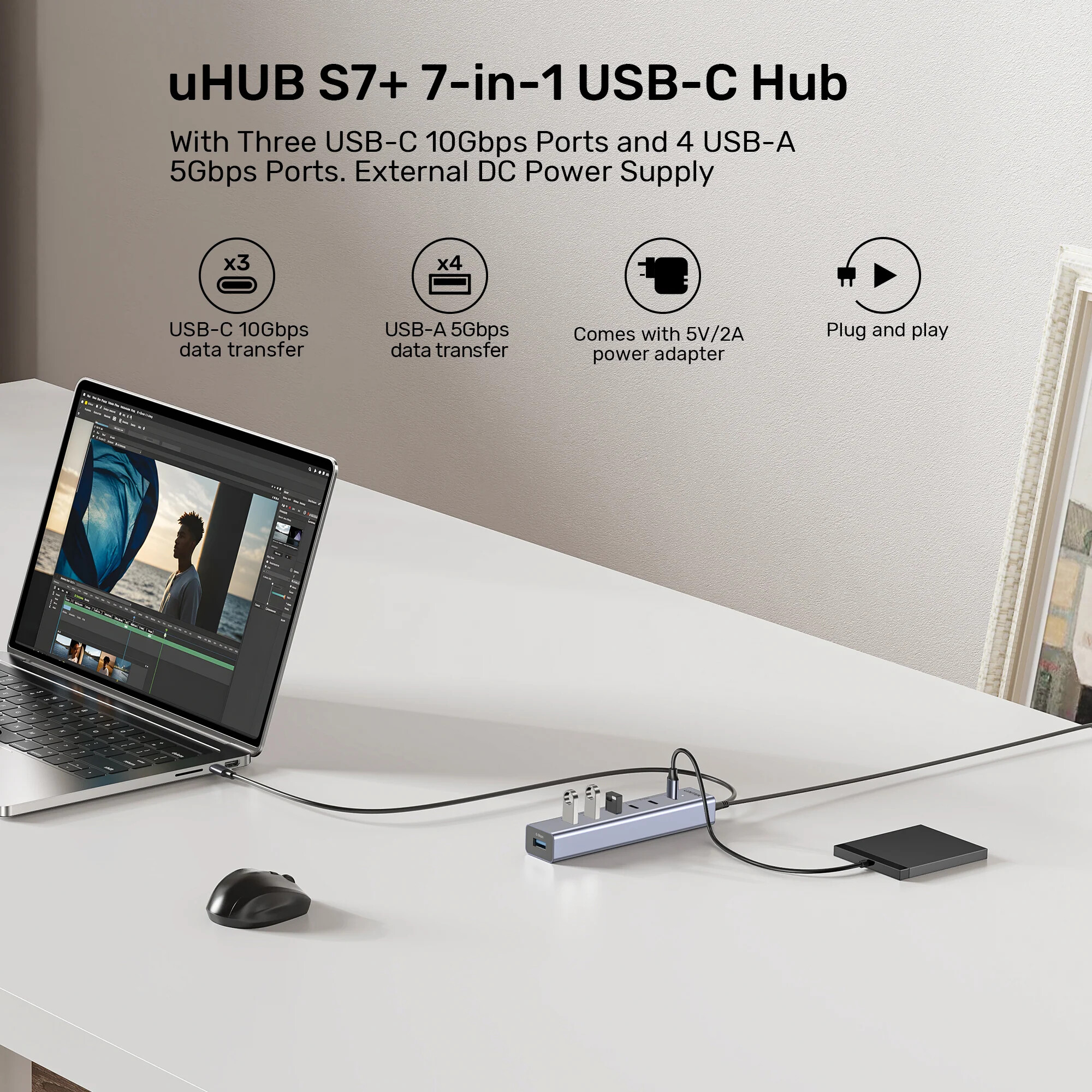 Unitek uHUB S7+ 7`si 1 arada USB-C Hub (H1335AGY01-EU)