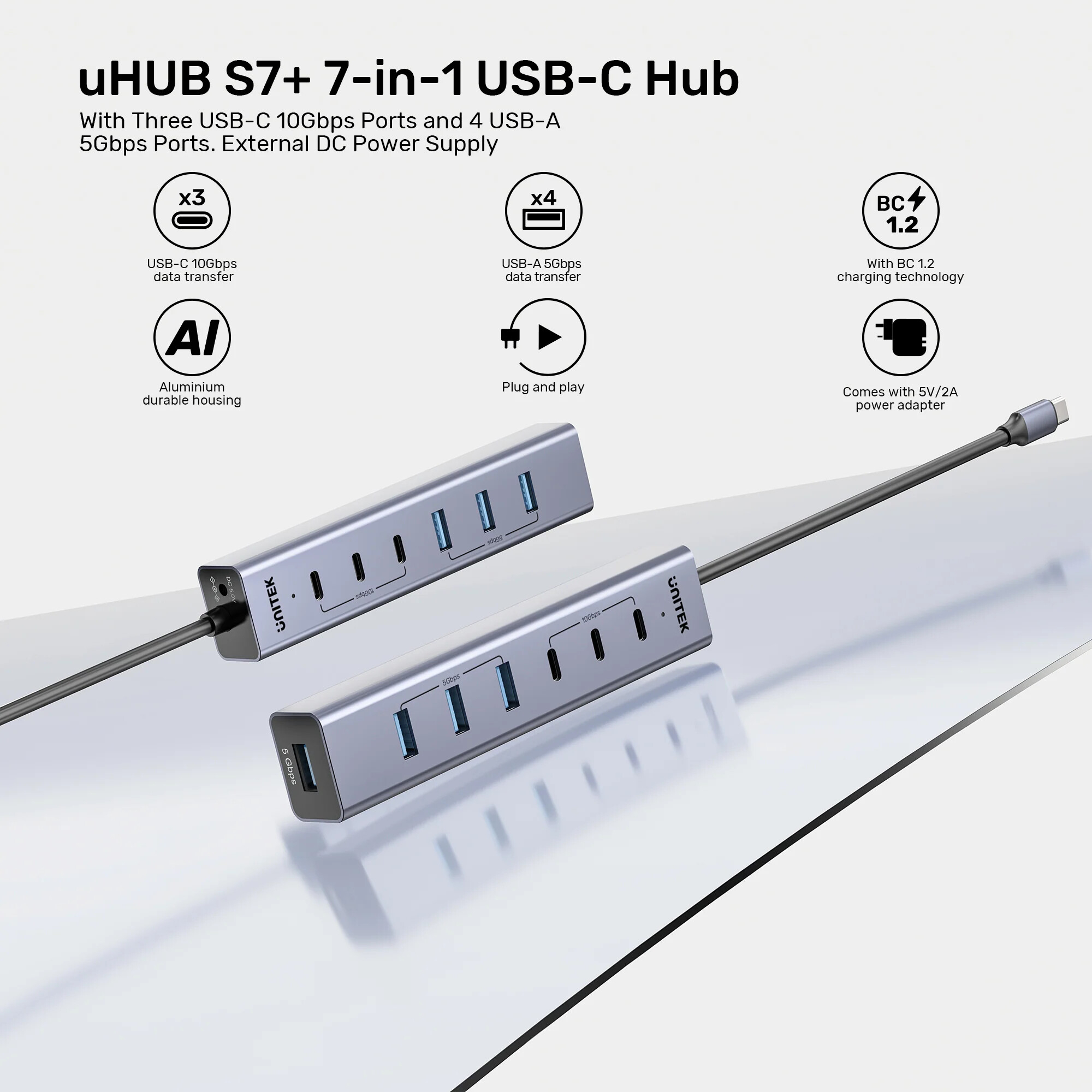 Unitek uHUB S7+ 7`si 1 arada USB-C Hub (H1335AGY01-EU)