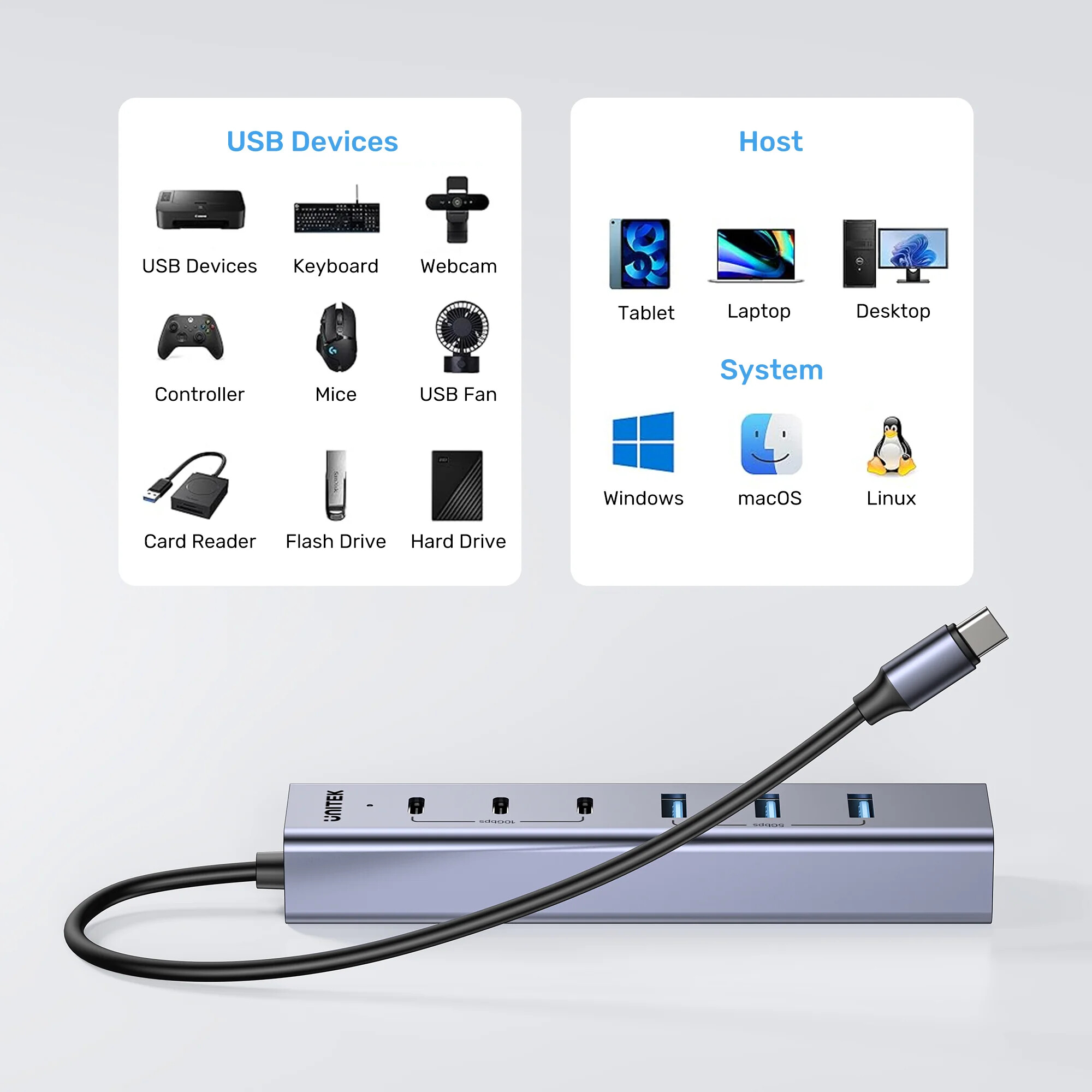Unitek uHUB S7+ 7`si 1 arada USB-C Hub (H1335AGY01-EU)